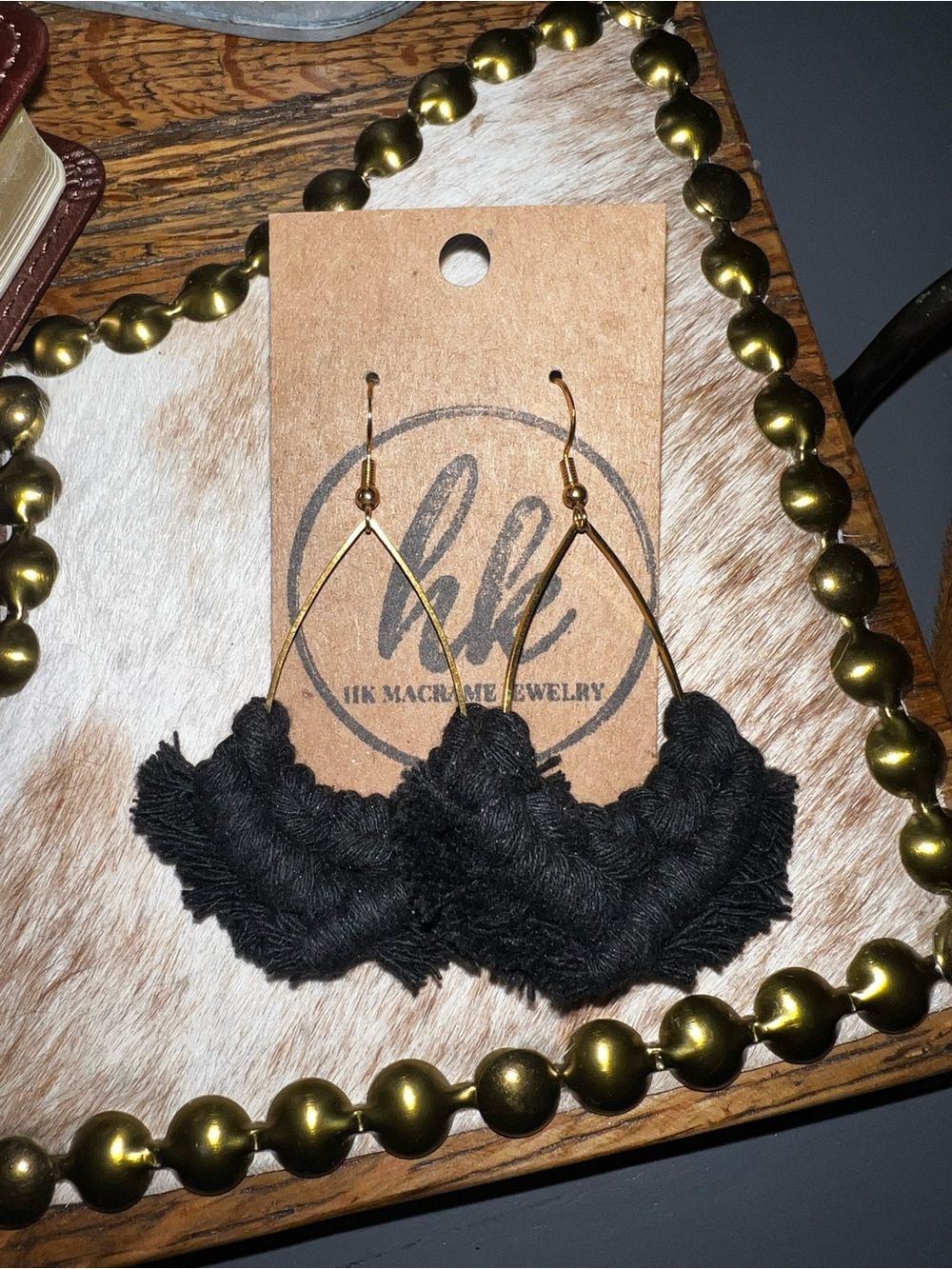 Handmade Black Macrame Fringe Earrings